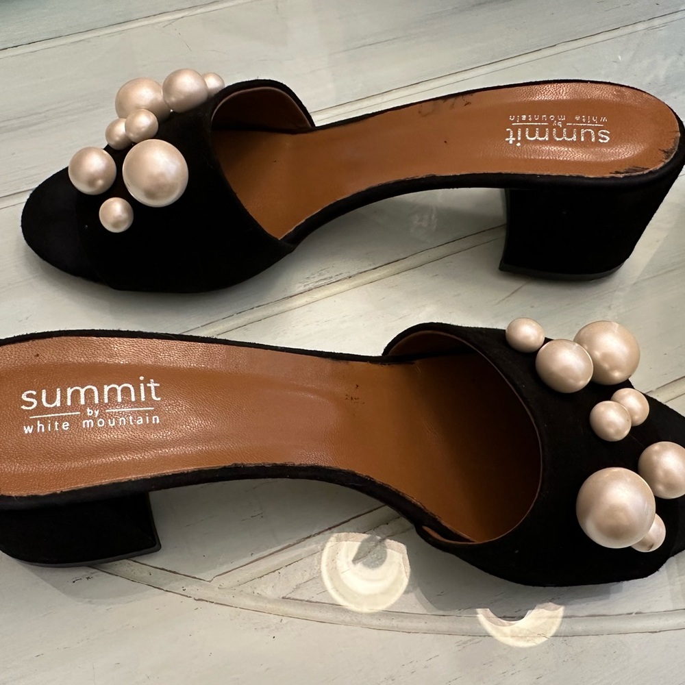 Ariella Black Mules with Pearl Embellishments